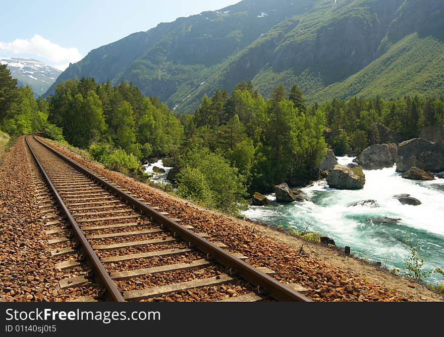 Railway in the mountains on sunny day