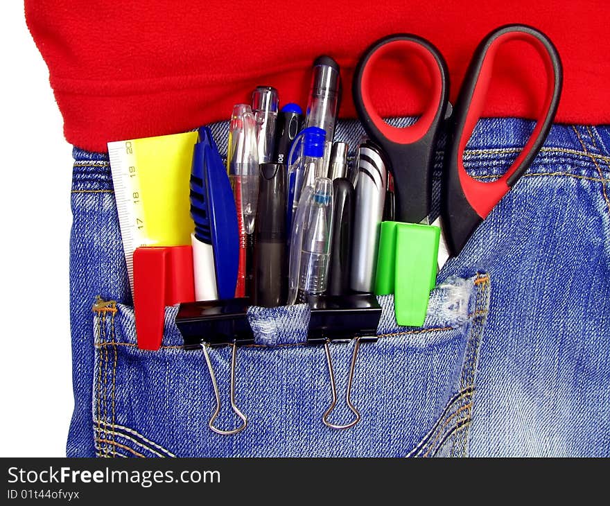 The writing goods in a hip pocket of jeans. The writing goods in a hip pocket of jeans