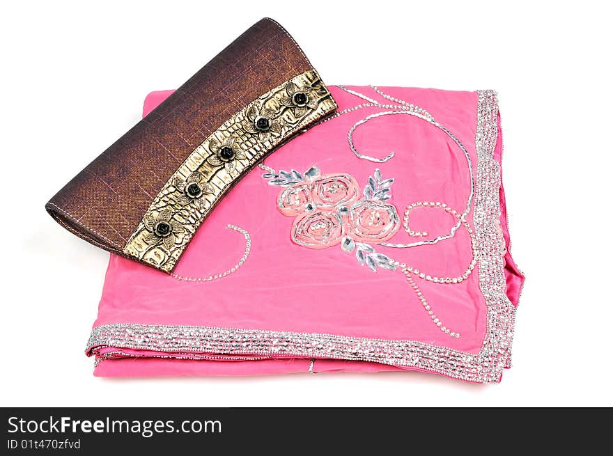 Pink Saree With Purse