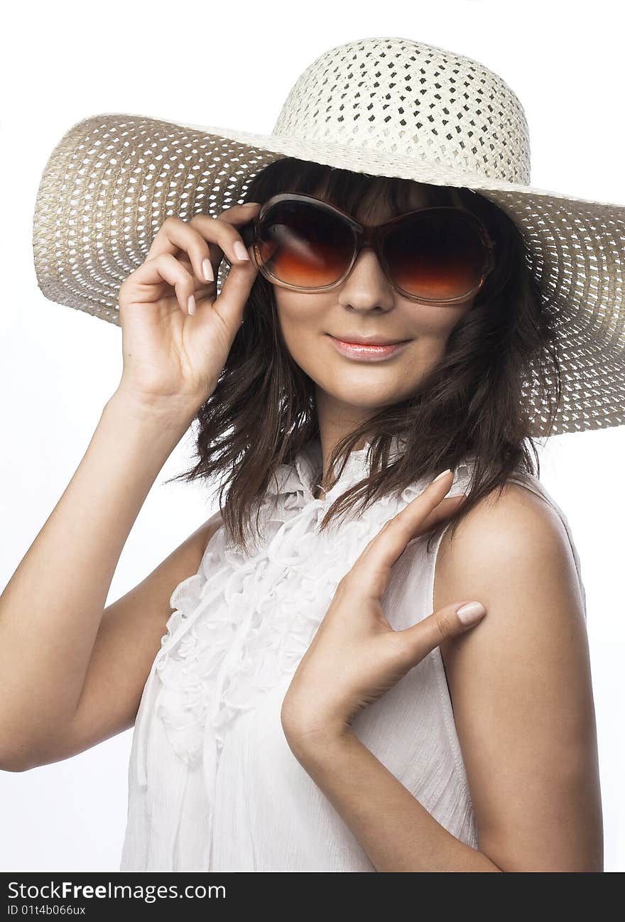 Young woman in white hat