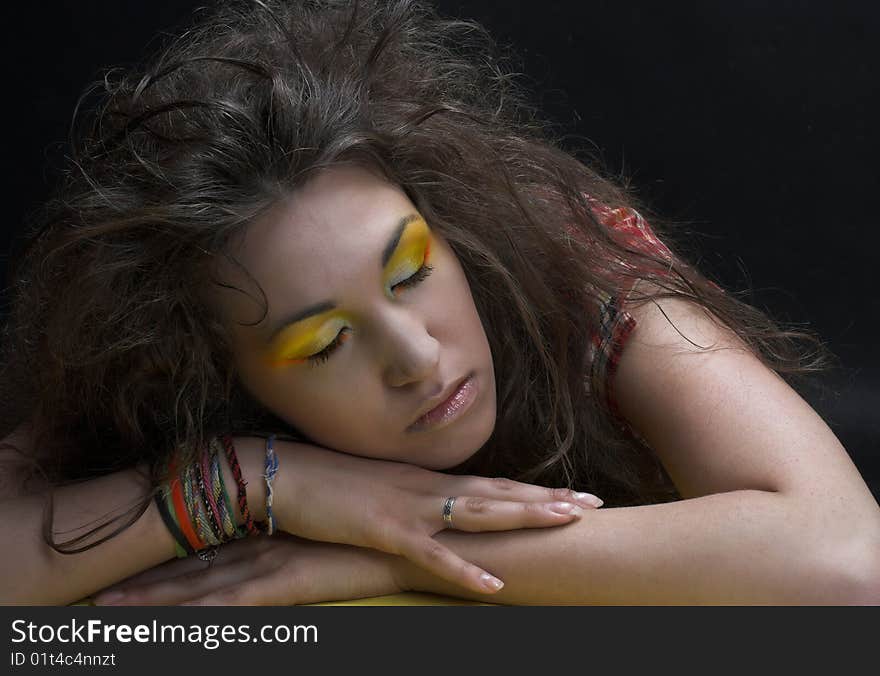 Romantic portrait of young woman with closed eyes