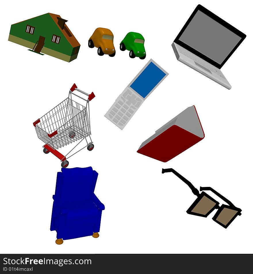 A collection of various objects in 3d. A collection of various objects in 3d