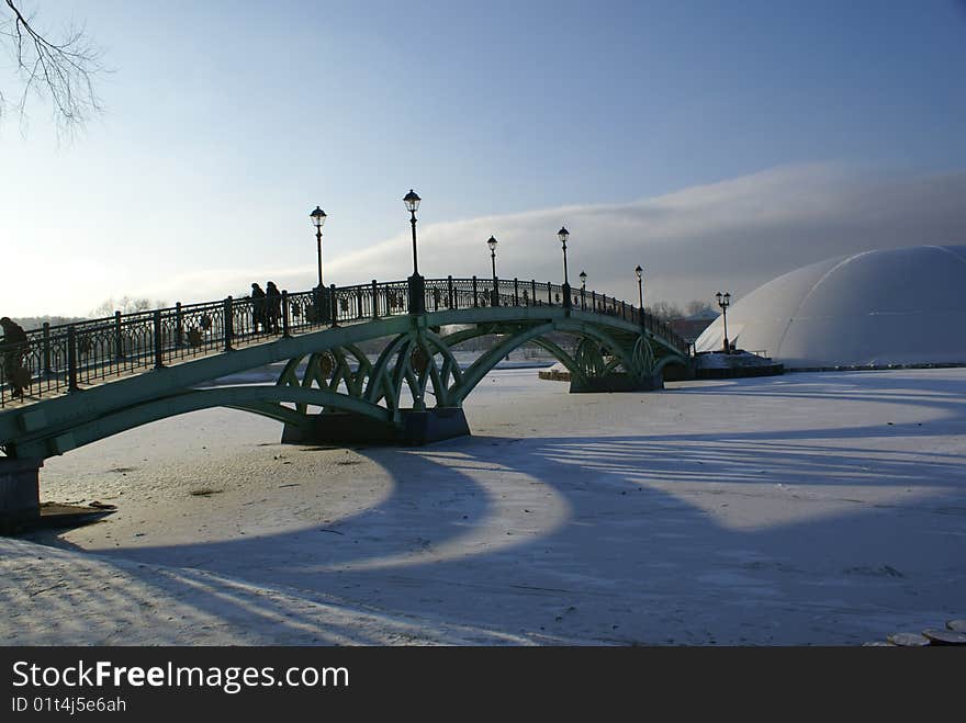 Brige in snow. winter comes. Brige in snow. winter comes