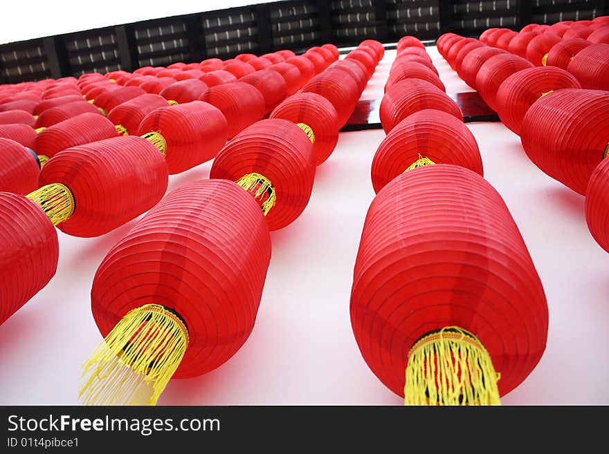 Strings of traditional chinese lanterns being hang up chengdu sichuan asian. Strings of traditional chinese lanterns being hang up chengdu sichuan asian