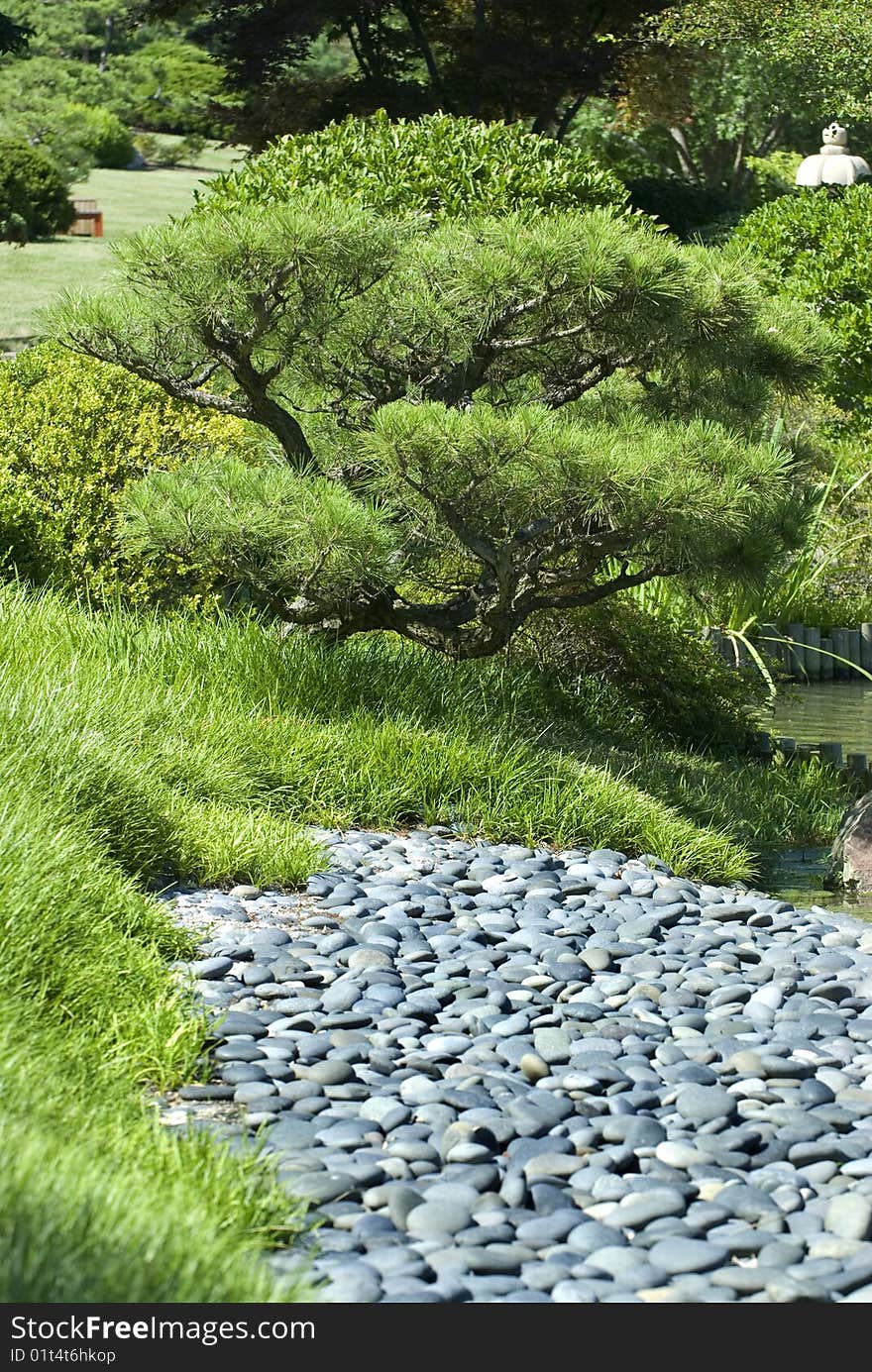 Image taken of a garden with a rock bed next to a dam. Image taken of a garden with a rock bed next to a dam