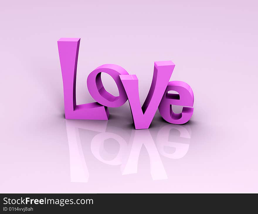 3D Rendering of the word Love and 2 hearts. 3D Rendering of the word Love and 2 hearts