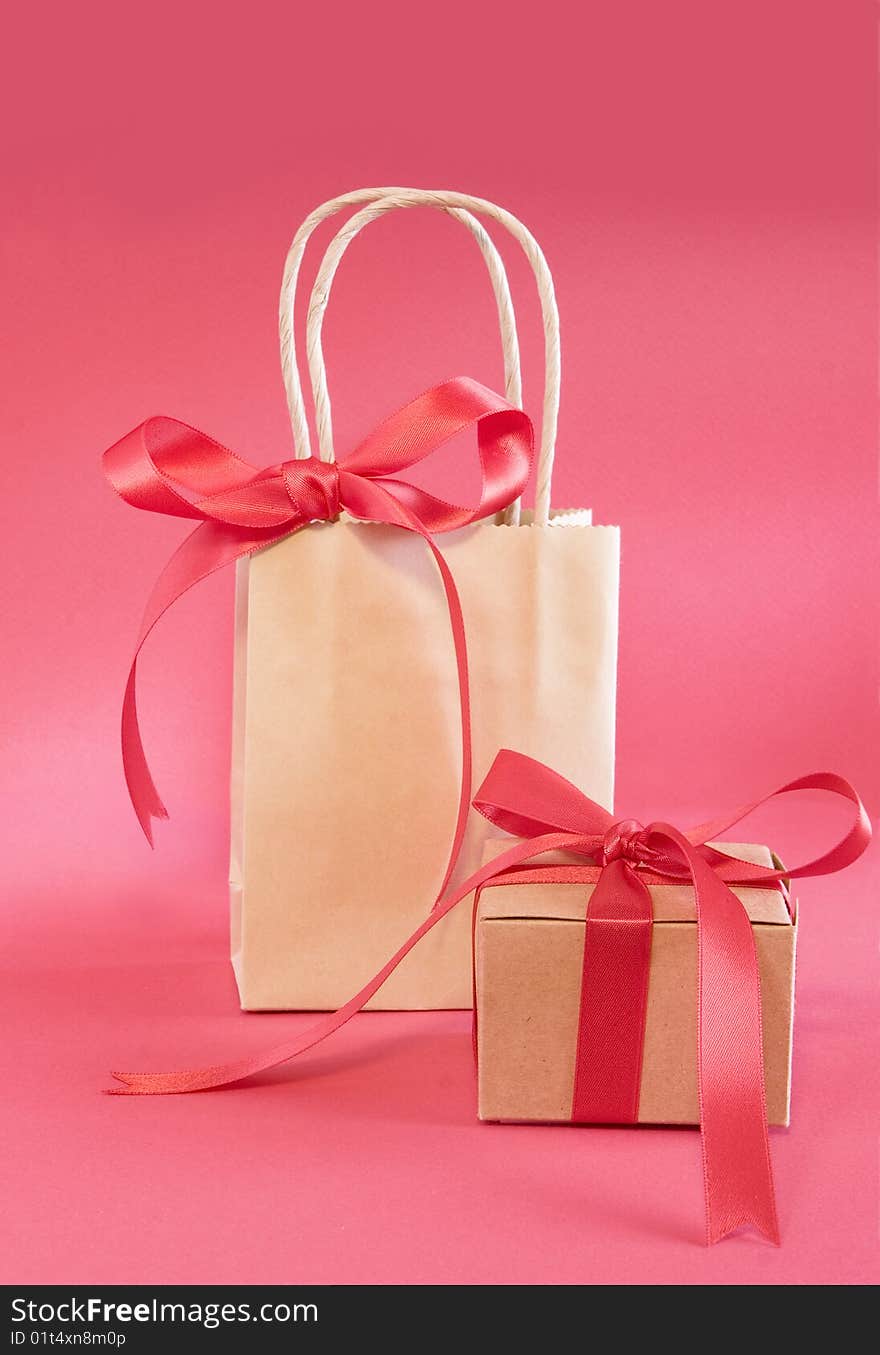 Bag and present with red bow for christmas