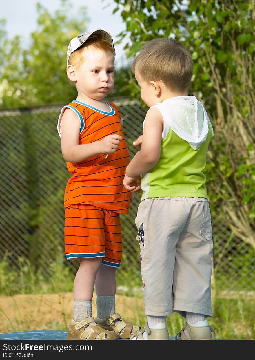 Two boys on walk in the summer. Two boys on walk in the summer