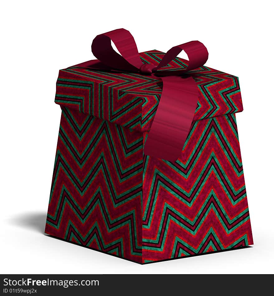 A colorful giftbox with a bow. 3D render with clipping path and shadow over white