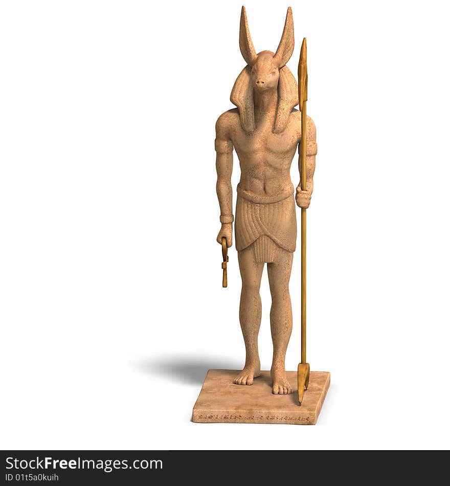 Rendering of anubis statue with Clipping Path ans shadow over white