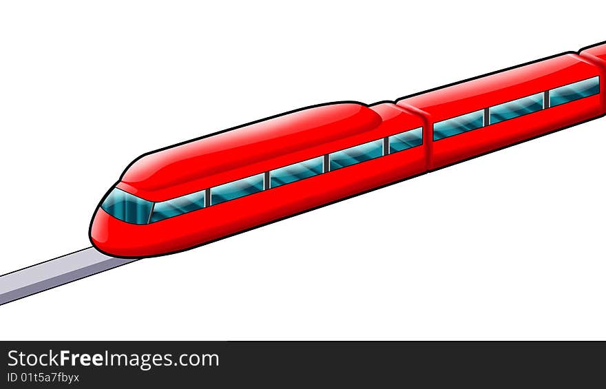 Red monorail train on a white background. Red monorail train on a white background