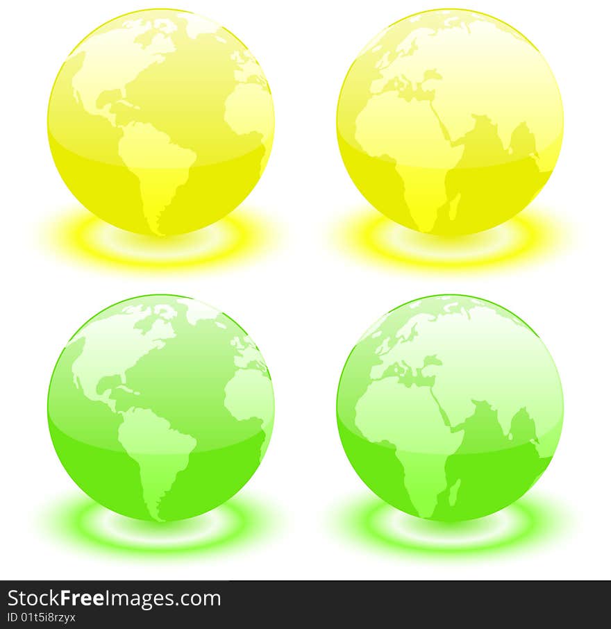 Earth globes over continents. Planet. Earth globes over continents. Planet.