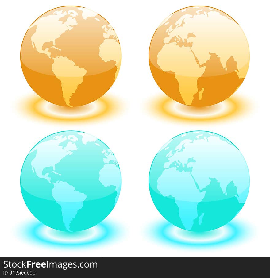 Earth globes over continents. Vector. Earth globes over continents. Vector.