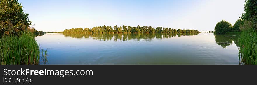 panorama of the lake at sunset