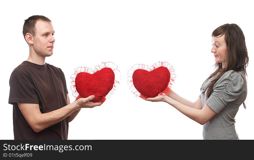 Young man and  young woman on the white background. Young man and  young woman on the white background