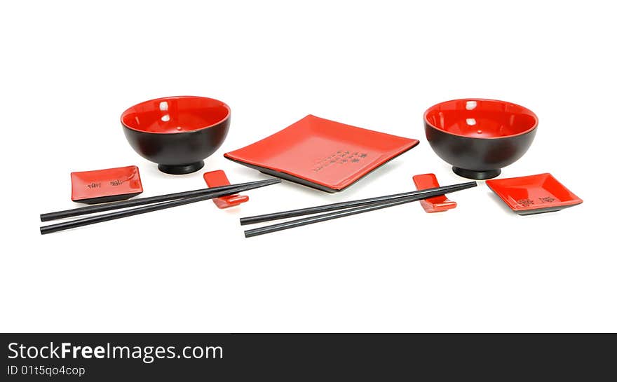 Japanese sushi service for two isolated