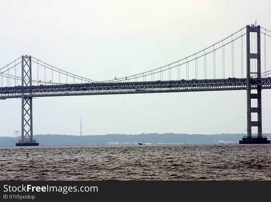 Part of a big suspension bridge over the Chesapeake bay