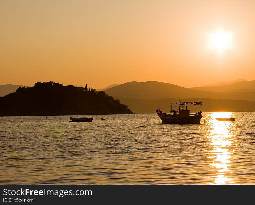 Landscape of an ocean at sunset. Landscape of an ocean at sunset