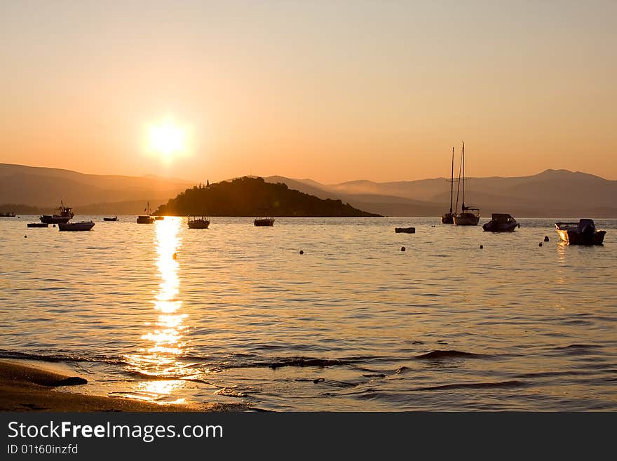 Landscape of an ocean at sunset. Landscape of an ocean at sunset