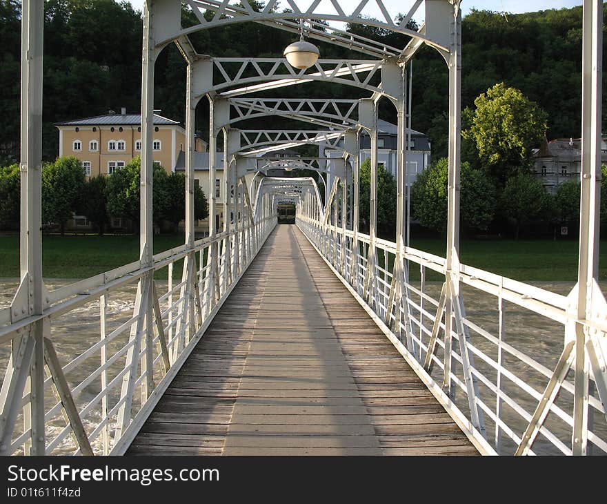 View along the steel pedestrian bridge. View along the steel pedestrian bridge