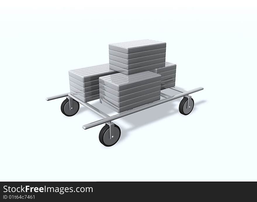 3D render image of box on a luggage trolley.