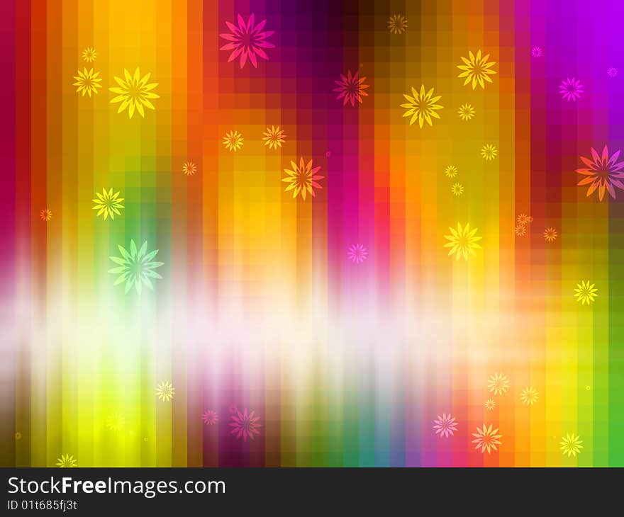 Abstract with rainbow colors squares and flowers. Abstract with rainbow colors squares and flowers