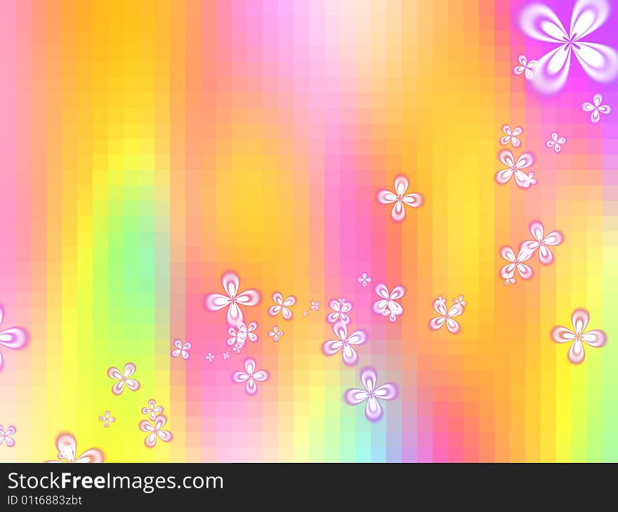 Light colors squares abstract wallpaper with pink flowers. Light colors squares abstract wallpaper with pink flowers