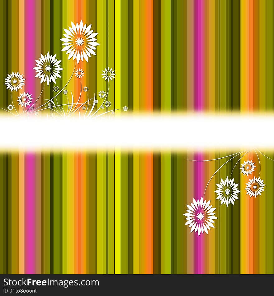 Colorful abstract stripe background with flora frame