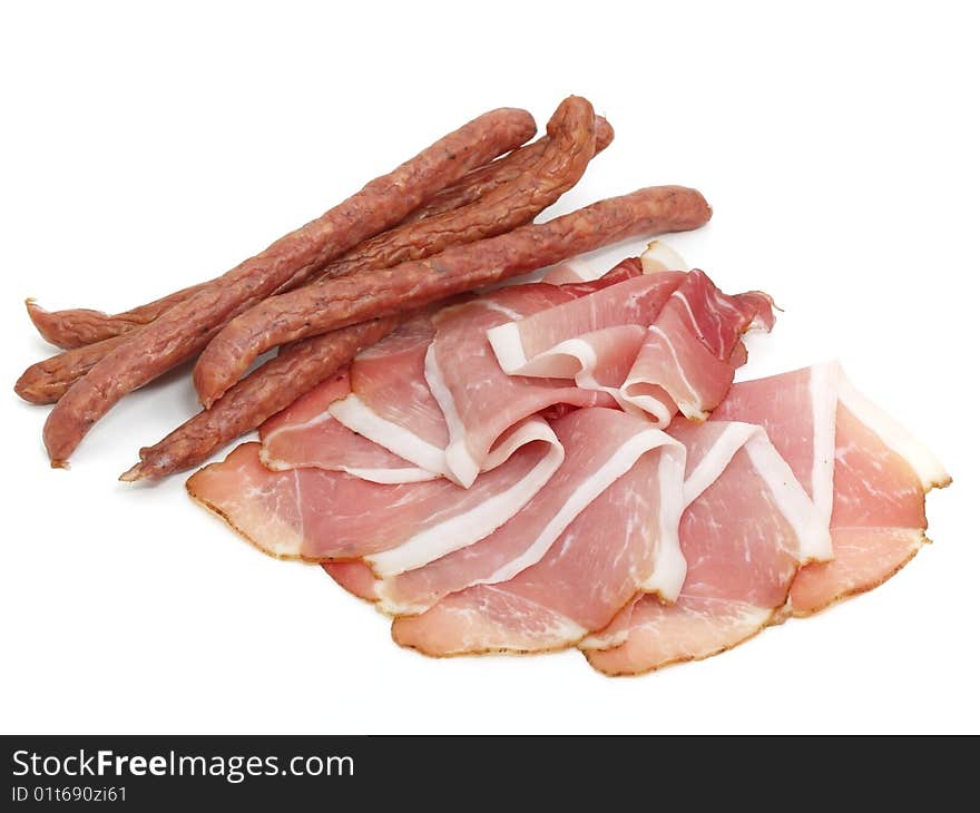 Smoked coldcuts isolated on white background