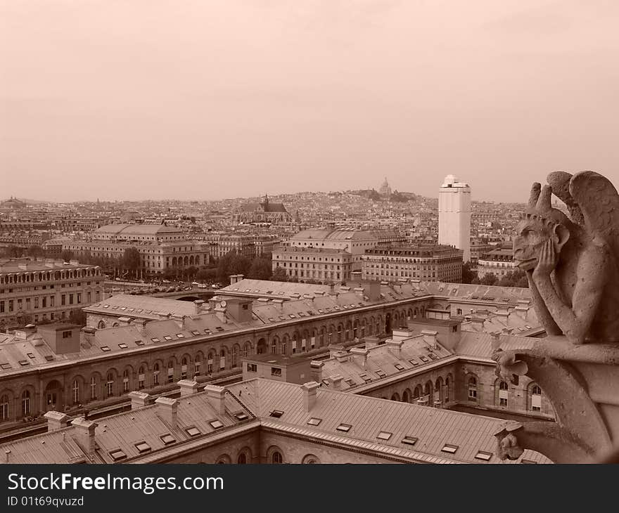 Gargoyle e vista di parigi da Notre Dame. Gargoyle e vista di parigi da Notre Dame