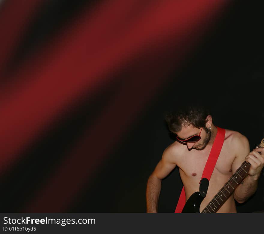 Isolated red electric guitar shot over white background