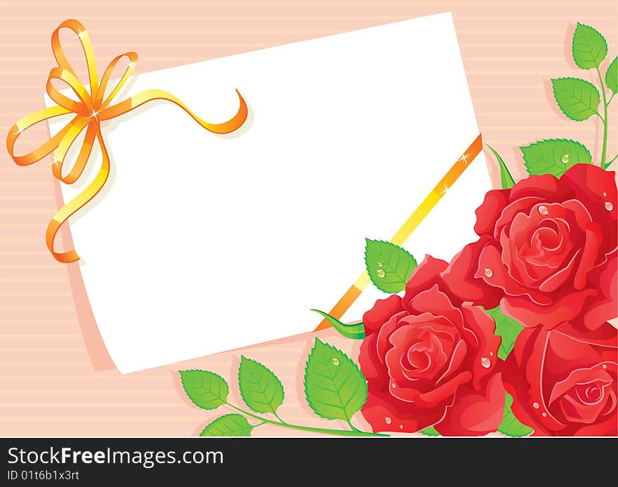 Card with roses, vector illustration. Card with roses, vector illustration