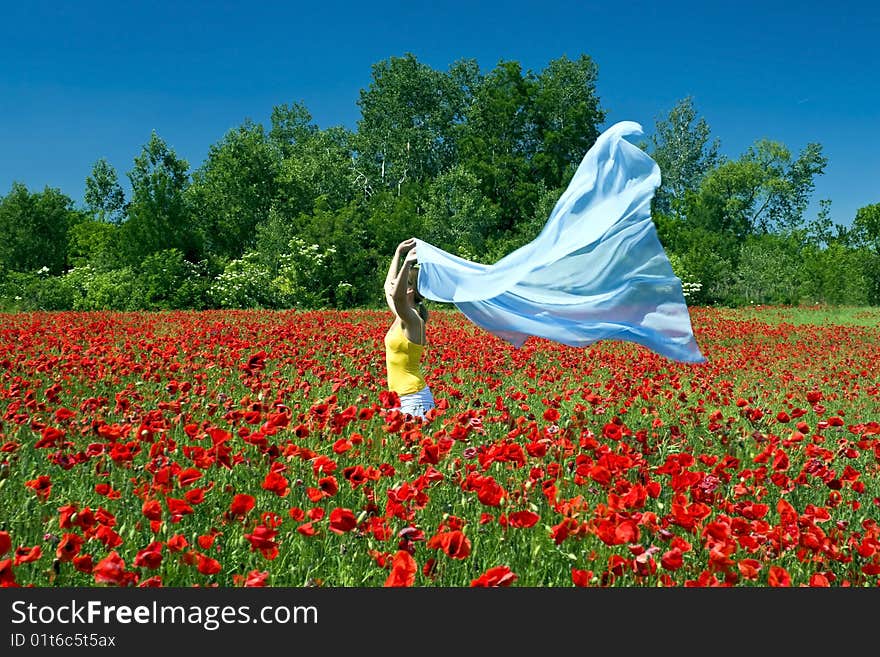 Beautiful young girl in red poppy field. Beautiful young girl in red poppy field.