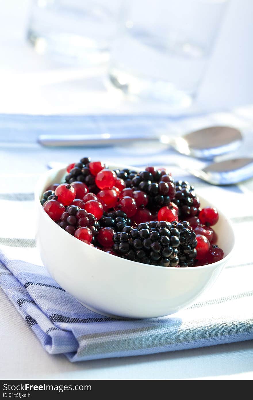 Dessert with redcurrants and blackberries