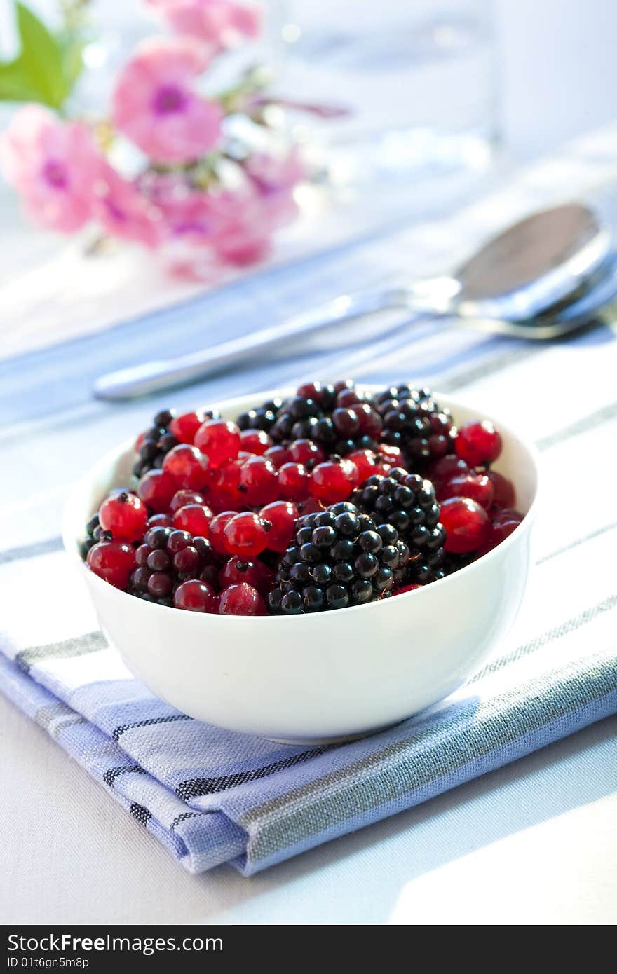 Dessert with redcurrants and blackberries