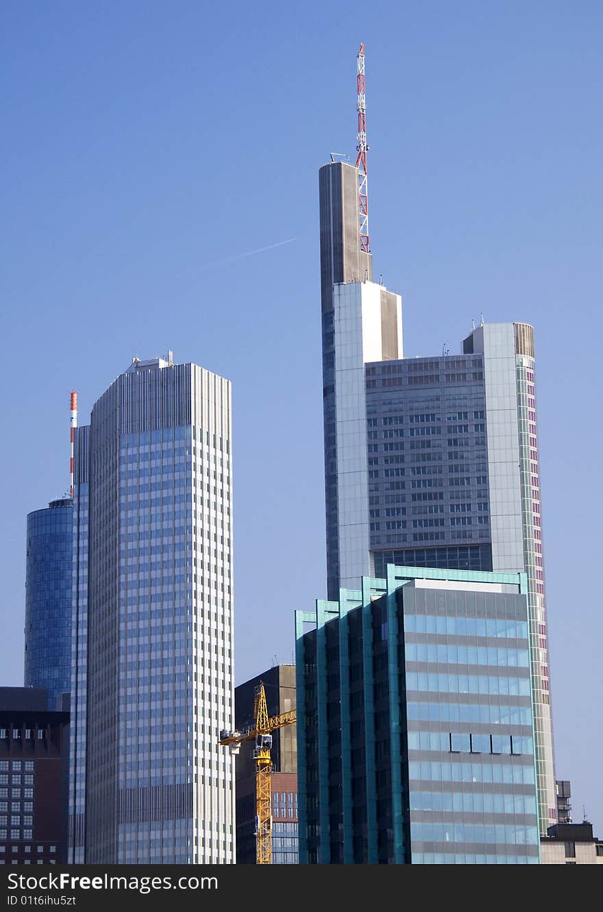 Frankfurt skyline taken from a bridge. Frankfurt skyline taken from a bridge