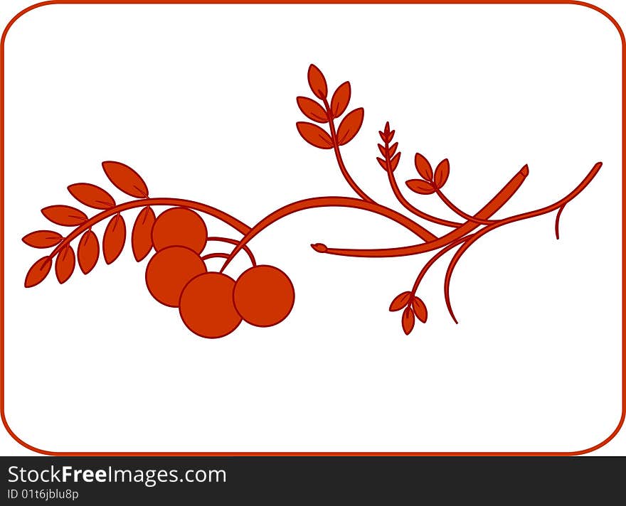 Vector illustration of a rowan twig wiht ashberries in orange color. Vector illustration of a rowan twig wiht ashberries in orange color