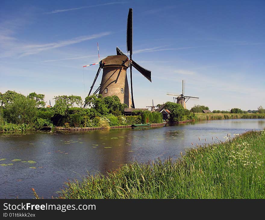 Dutch Windmill At Kinderdijk