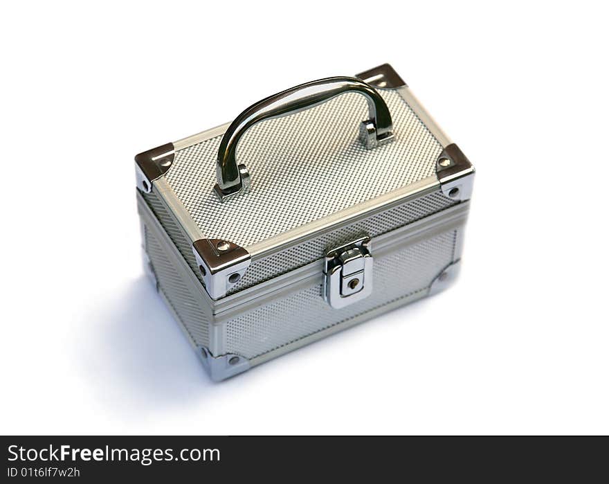 Silvery suitcase on a white background. Silvery suitcase on a white background