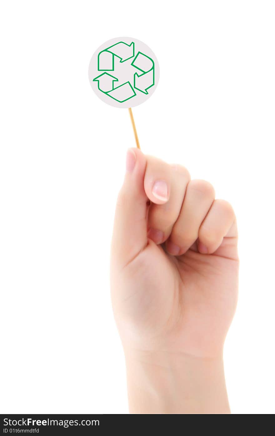 Hand holding sign isolated on a white background