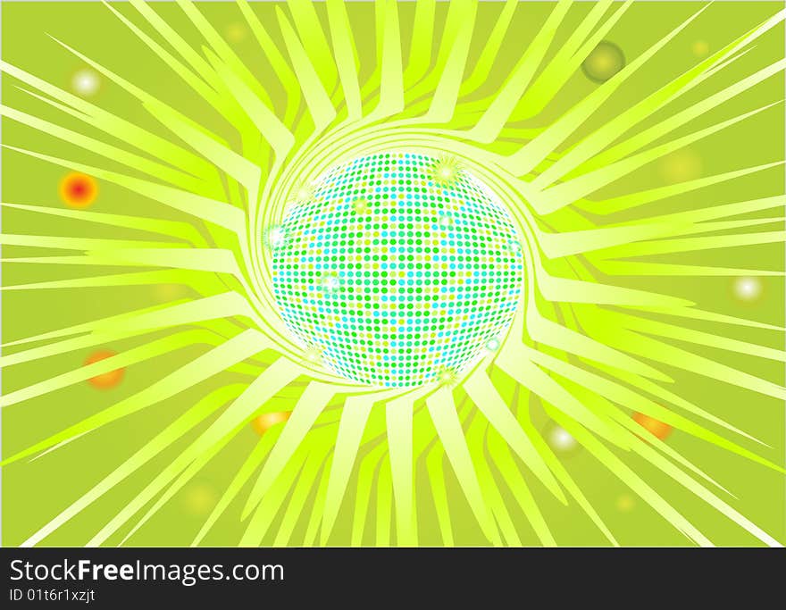 Flashy disco ball on a green theme. Vector Eps8 file, radial gradient used. The ball can be easily separated from the background.