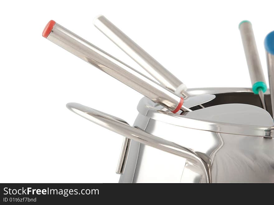 Stainless steel fondue maker close-up