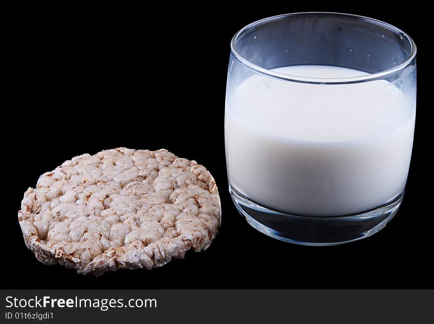 Diet cracker with glass of milk. Diet cracker with glass of milk