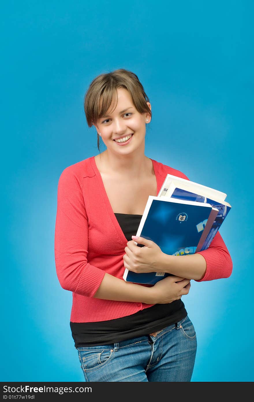 Beautiful smiling woman with books. Beautiful smiling woman with books