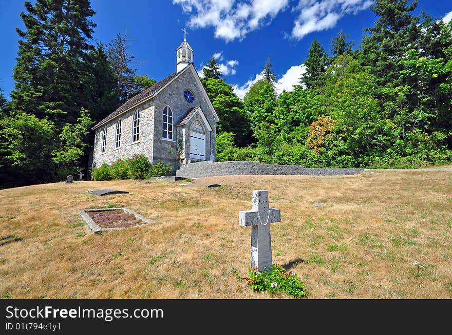 An old stone church was built in 1880 on Saltspring Island, Canada. An old stone church was built in 1880 on Saltspring Island, Canada