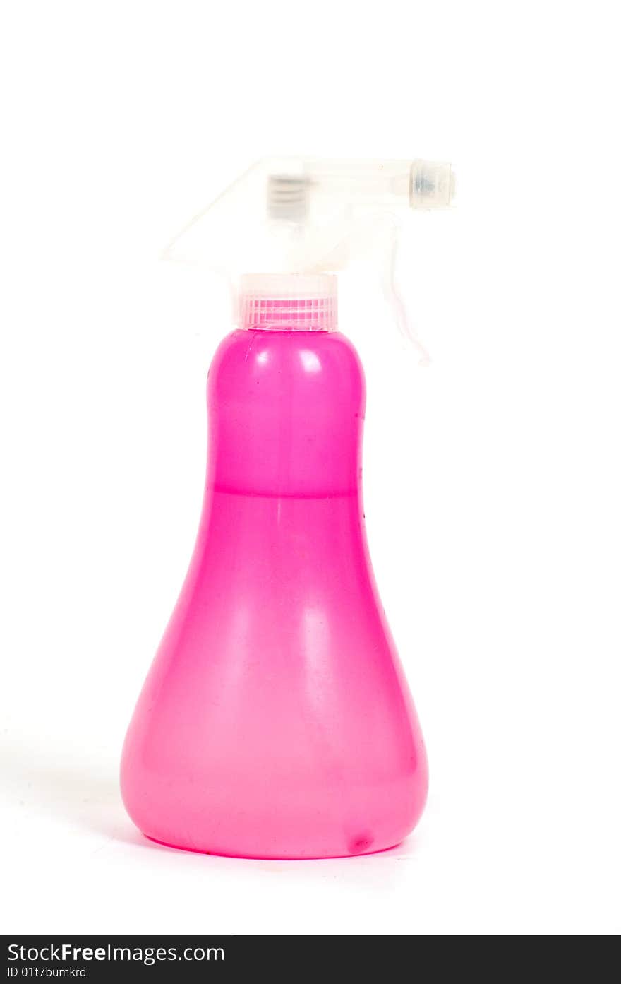 Pink Spraying bottle isolated on white