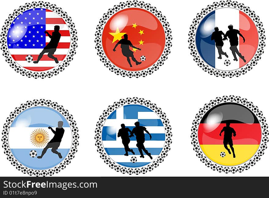 Illustration of a set of soccer buttons. Illustration of a set of soccer buttons