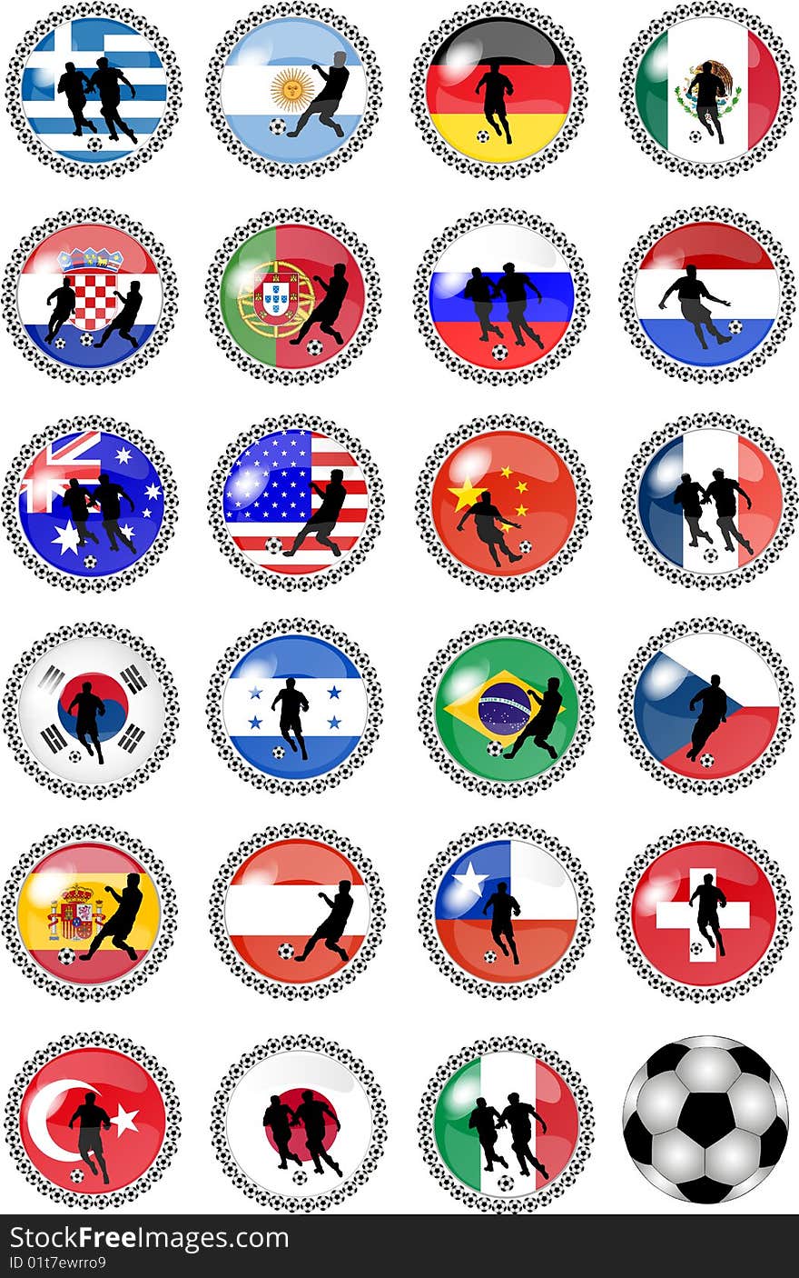 Illustration of a big set of soccer buttons - national teams