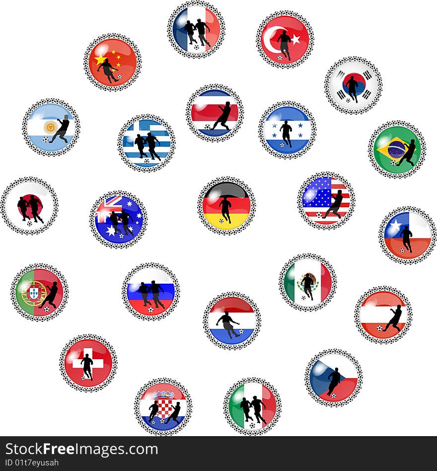 Big set of soccer buttons - national teams