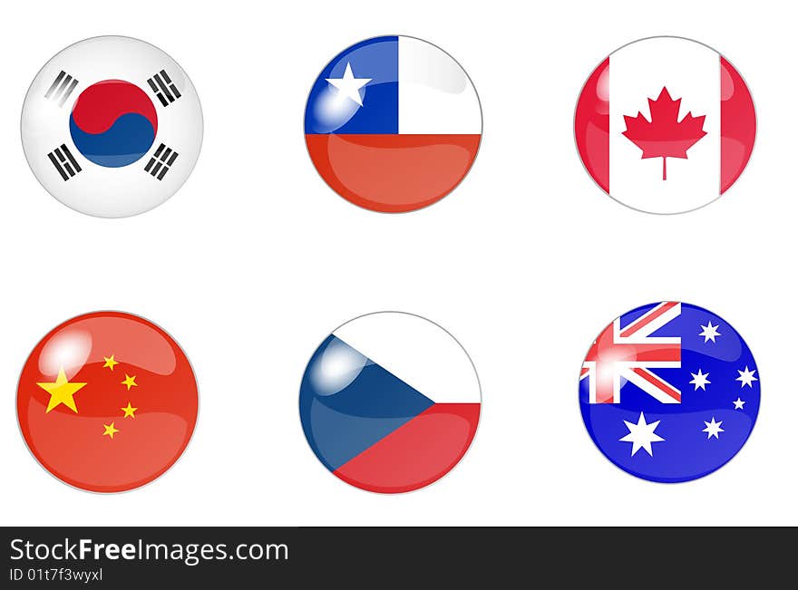 Illustration of  a set of buttons with flag. Illustration of  a set of buttons with flag